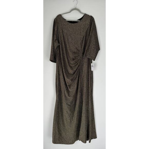 Ignite Evenings Womens Metallic Evening Maxi Dress Plus Size 22W Gold Black New - Picture 3 of 10
